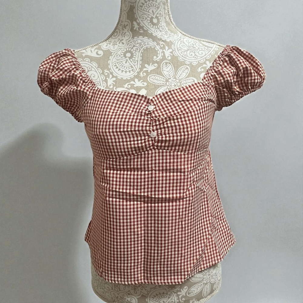 SHEIN Teen Girls Red Gingham Puff Sleeve Top Blouse 14Y Youth Size